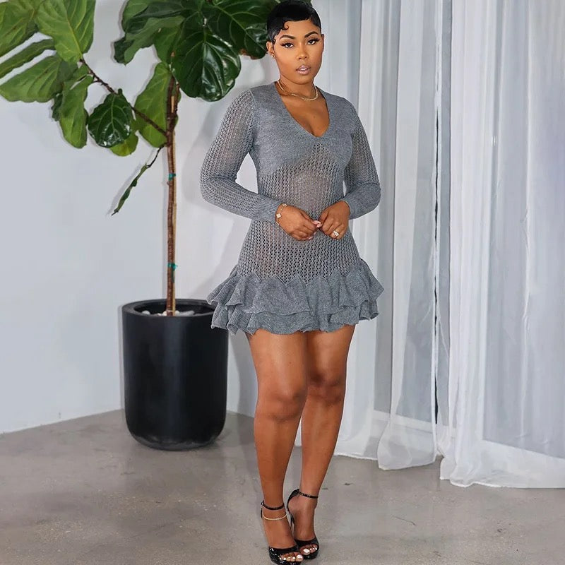 Knitted Ruffled Hem Dress