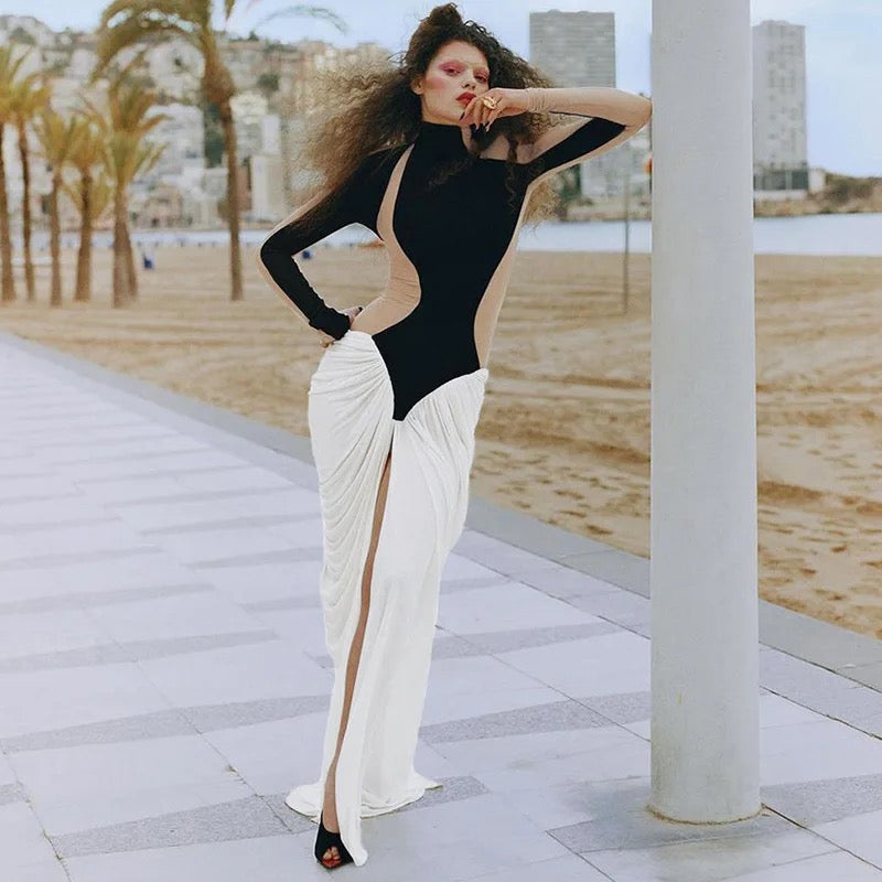 High Neck Pleated Dress