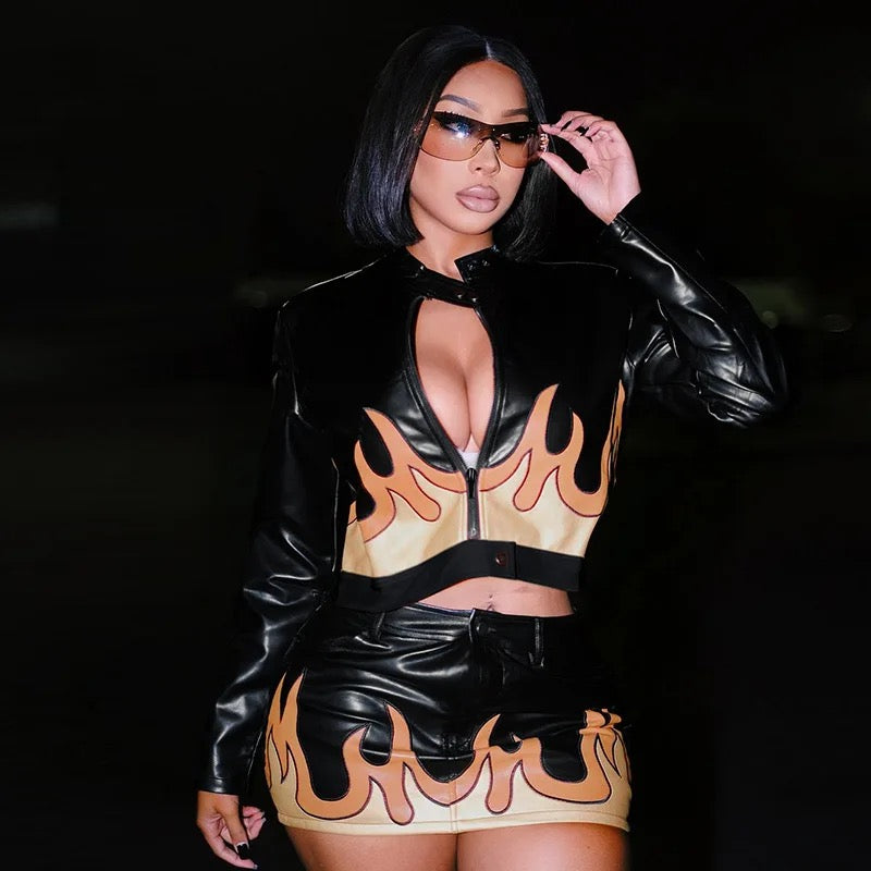 Flame Printed 2 Piece Skirt Set