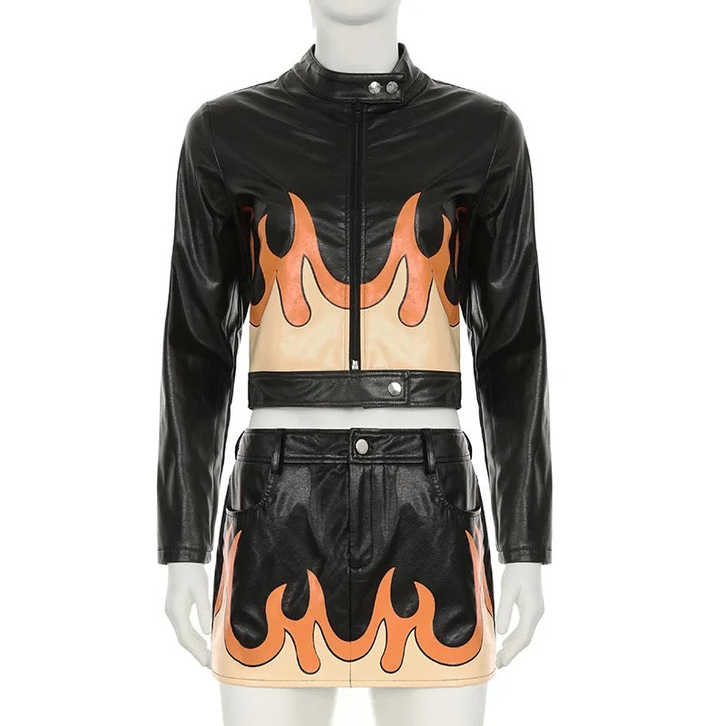 Flame Printed 2 Piece Skirt Set