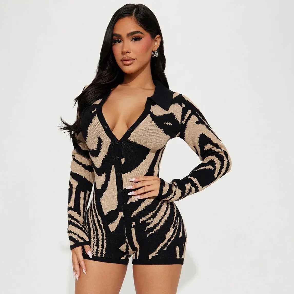 V-Neck Woolen Romper