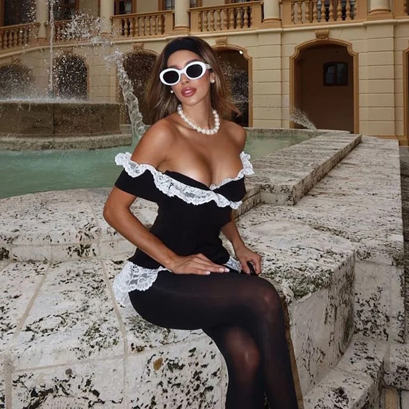 Off Shoulder Lace Hem Bodysuit