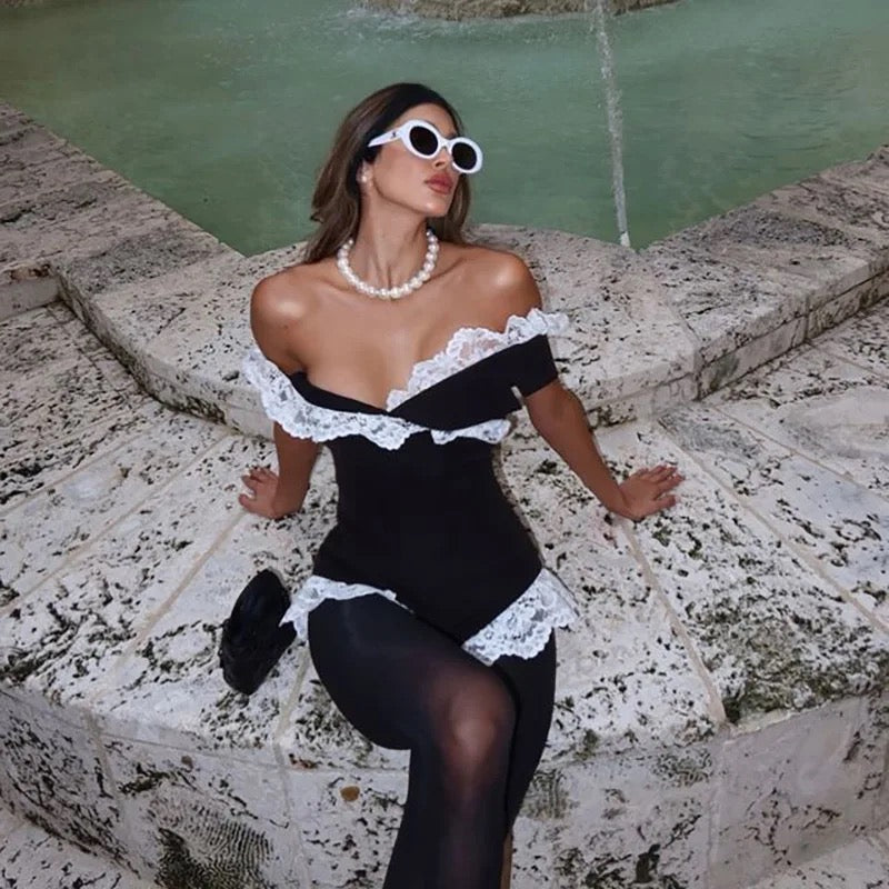 Off Shoulder Lace Hem Bodysuit