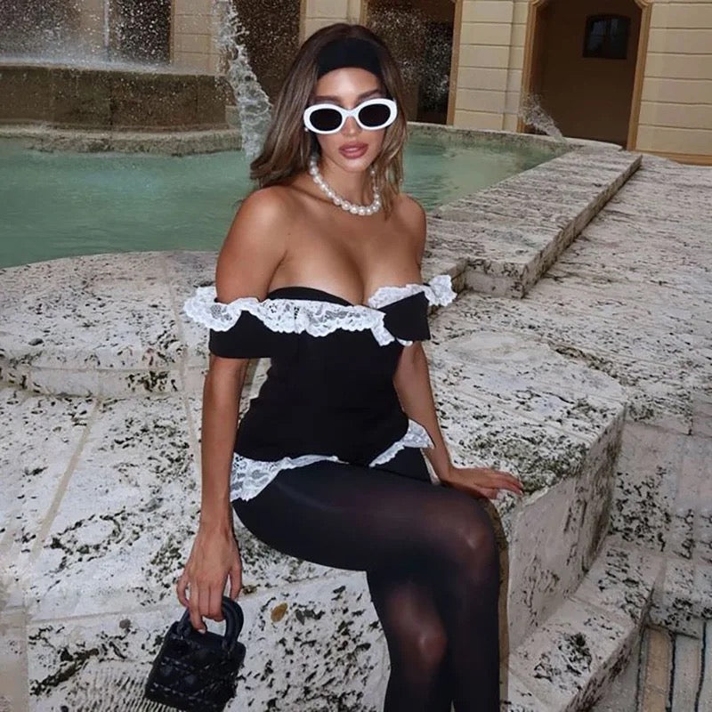 Off Shoulder Lace Hem Bodysuit