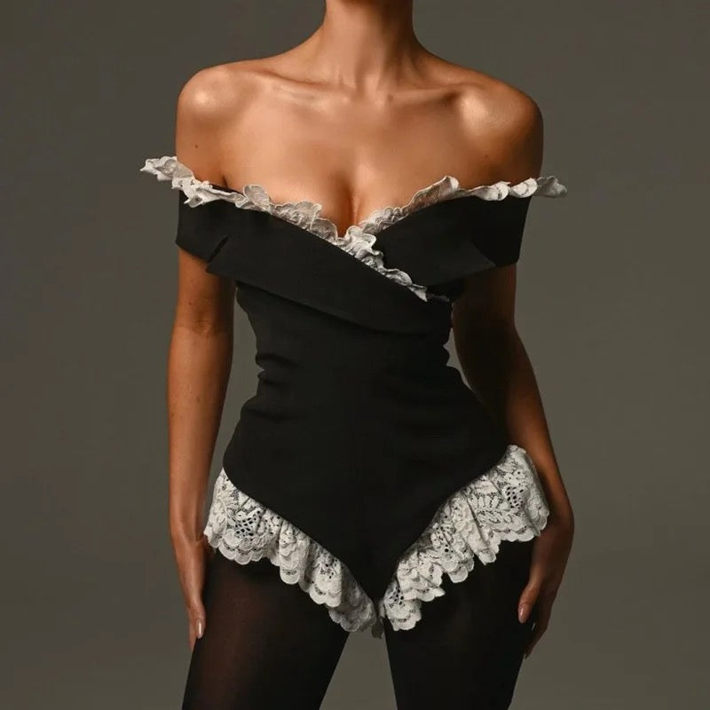 Off Shoulder Lace Hem Bodysuit