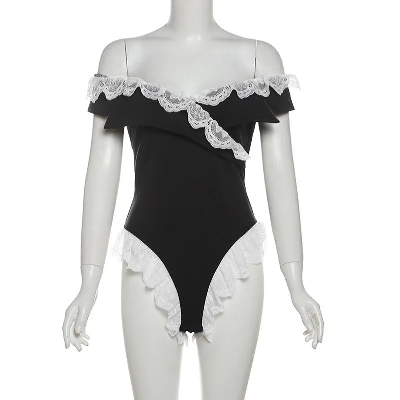 Off Shoulder Lace Hem Bodysuit