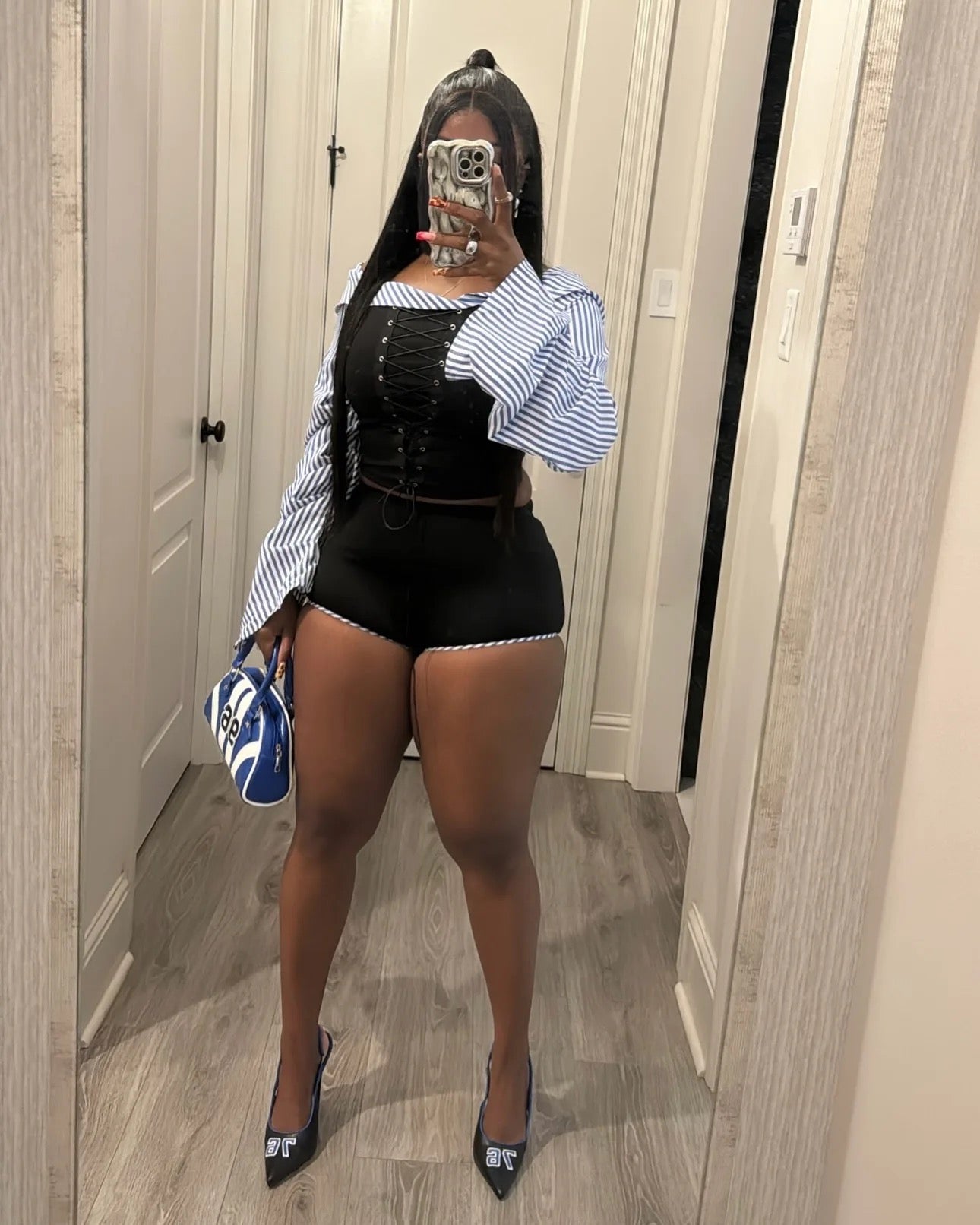 Contrasting Striped Shorts Set