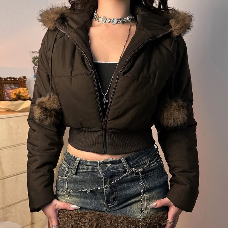 Fur Collar Hooded Coat