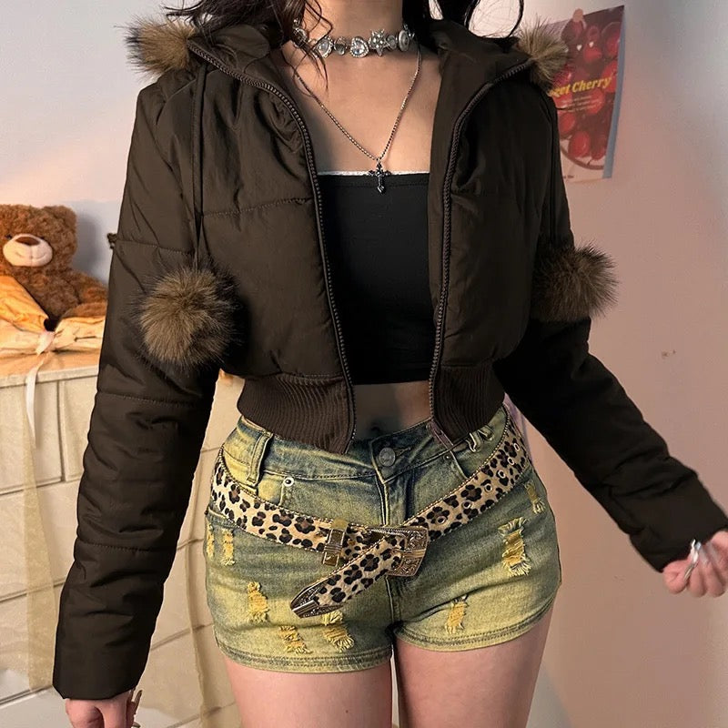 Fur Collar Hooded Coat