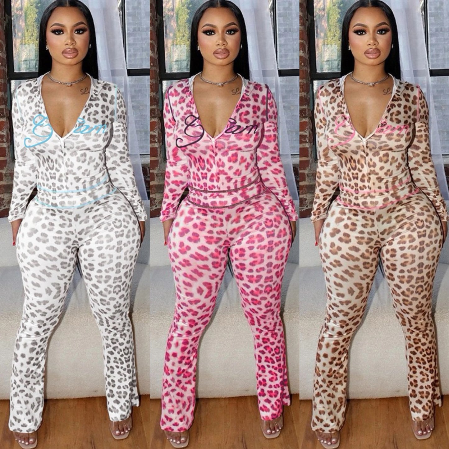 Leopard Print Hoodie Set