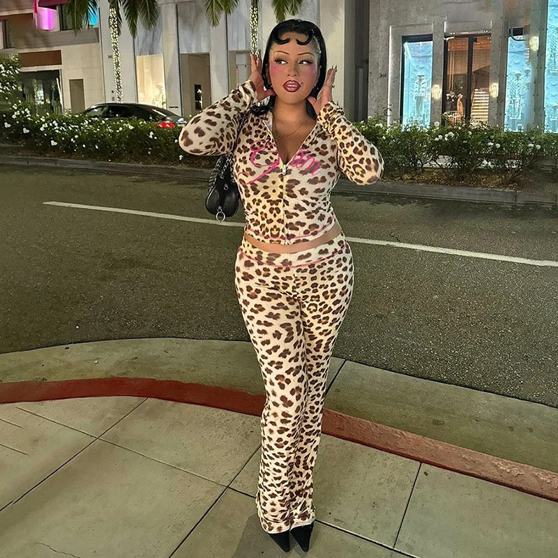 Leopard Print Hoodie Set