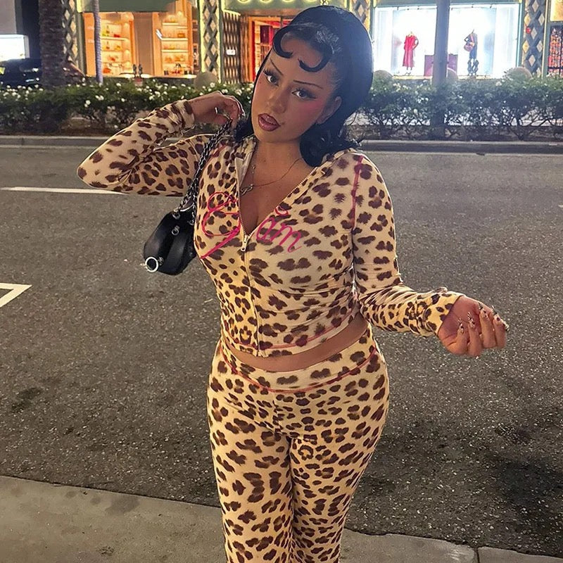 Leopard Print Hoodie Set