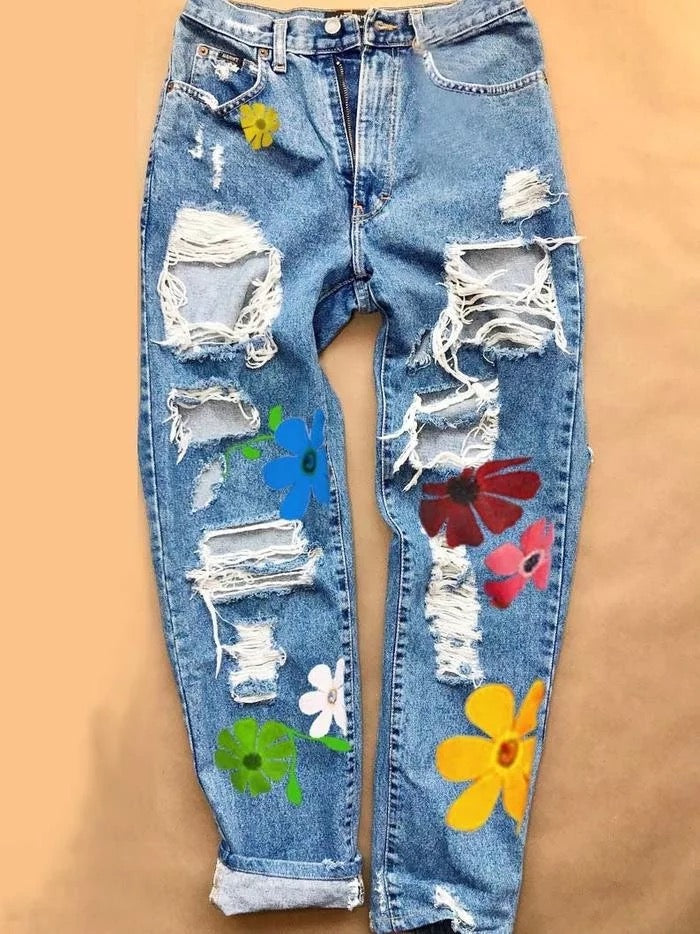 Flower Printed Jeans