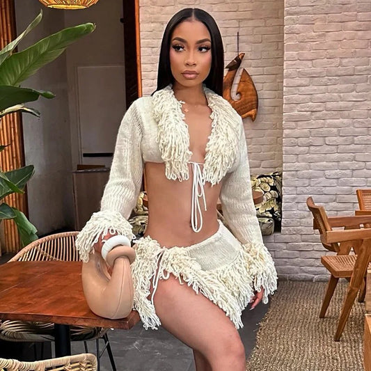 Knitted Cardigan & Skirt Set