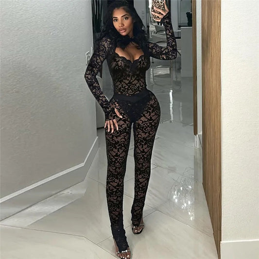 Lace Hollow Pants Set