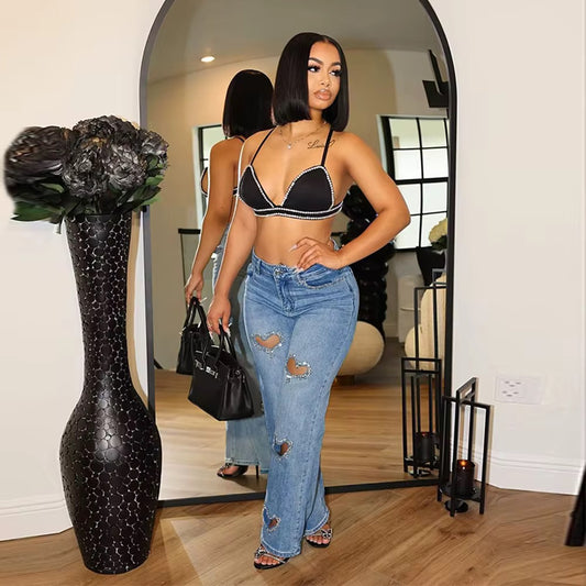 Washed Diamond Heart Jeans