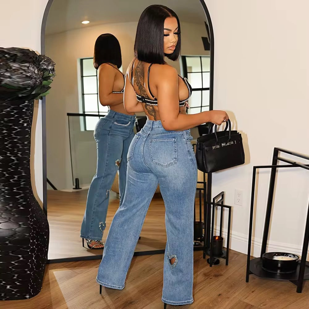 Washed Diamond Heart Jeans