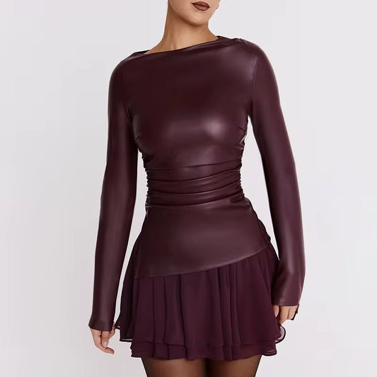 Pleated PU Leather Top