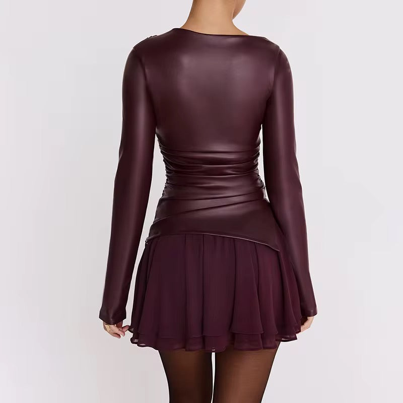 Pleated PU Leather Top