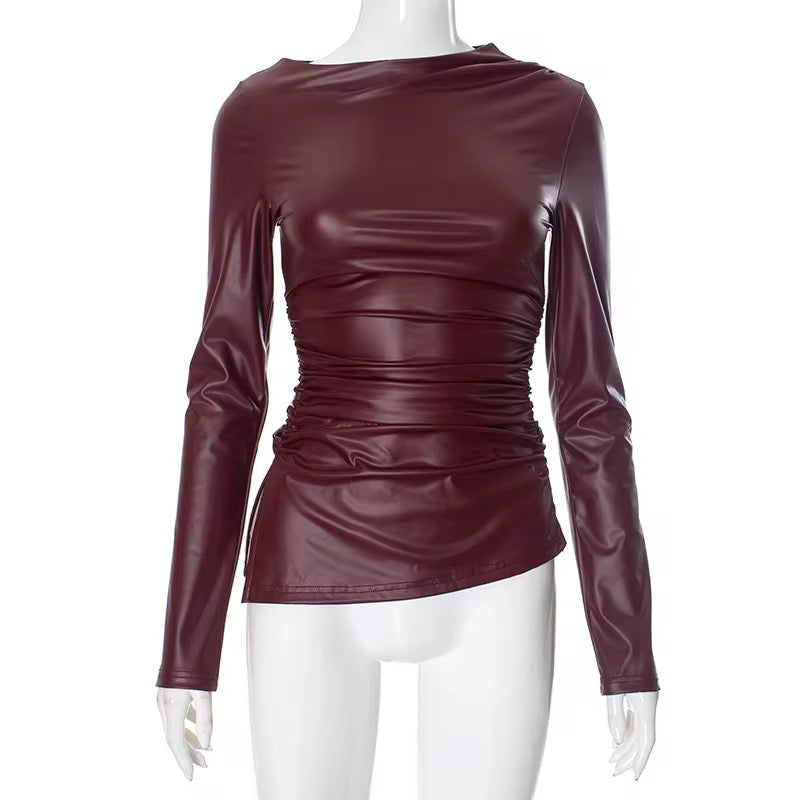Pleated PU Leather Top