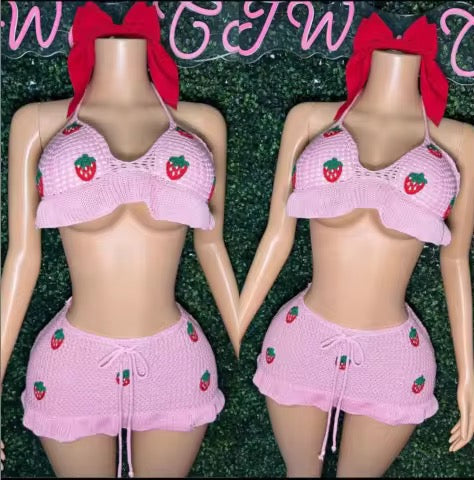 Knitted Strawberry 3 Piece Set