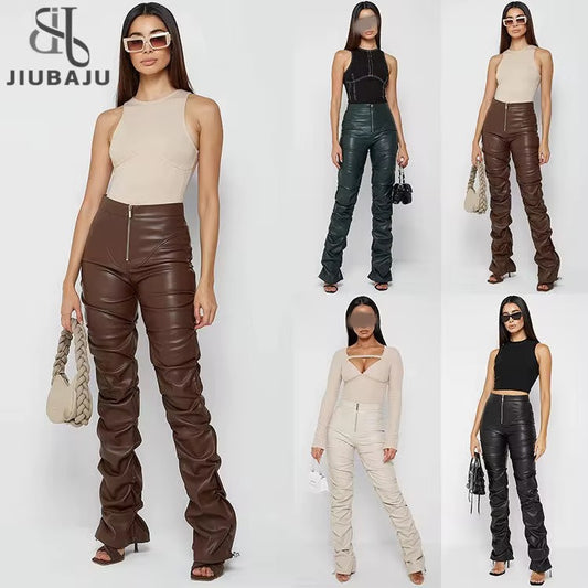 PU Leather Ruched Pants