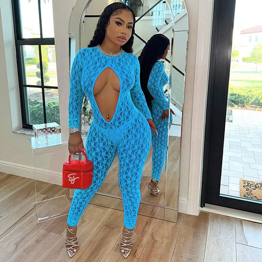 Hollow Out Mesh Jumpsuit