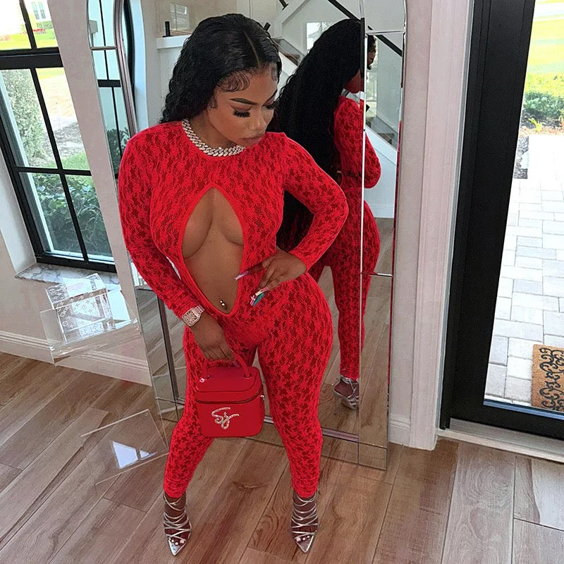 Hollow Out Mesh Jumpsuit