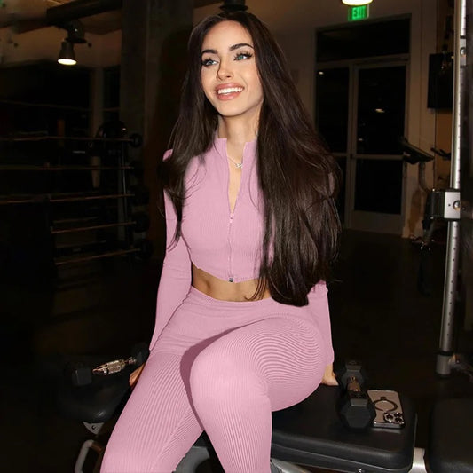 Zipper Cardigan Yoga Pants Set