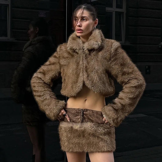 Fur Jacket & Skirt Set