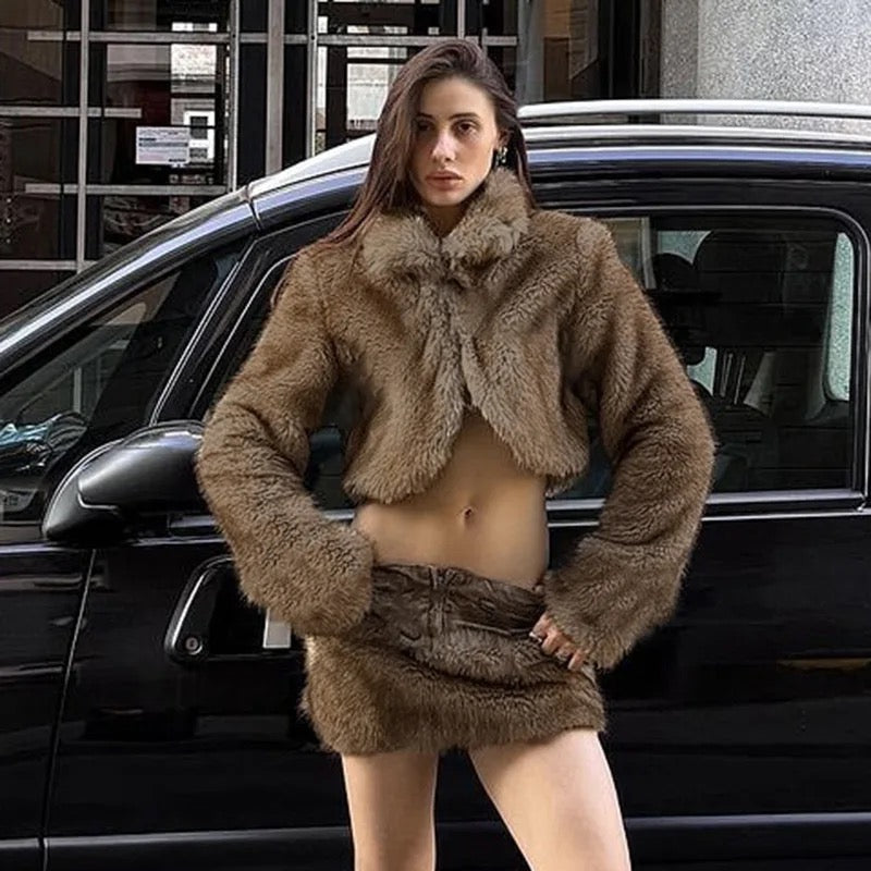 Fur Jacket & Skirt Set