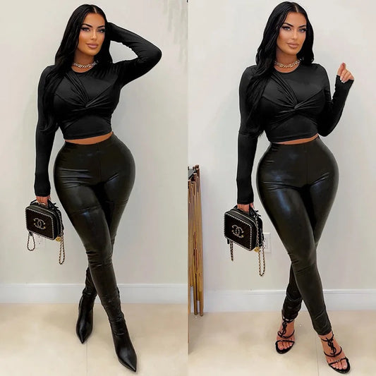 PU Leather Pants 2 Piece Set