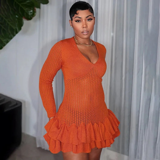 Knitted Ruffled Hem Dress
