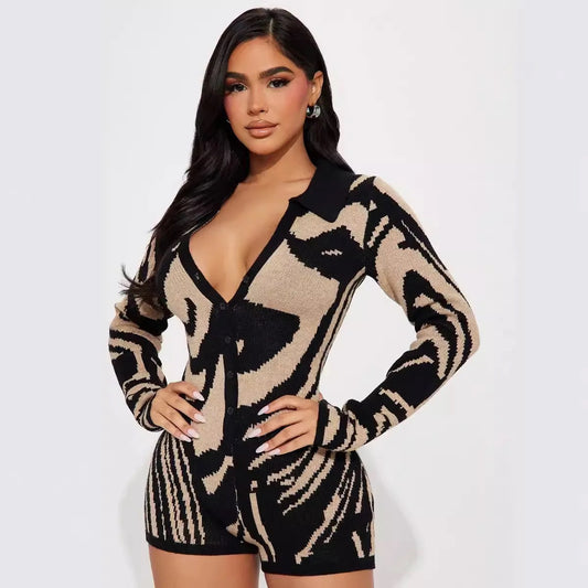 V-Neck Woolen Romper