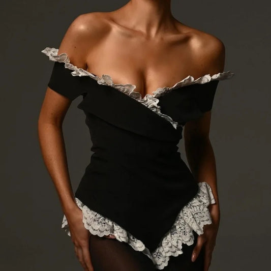 Off Shoulder Lace Hem Bodysuit