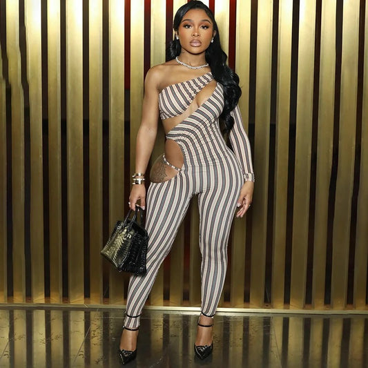Stripe Hollow Out Jumpsuit