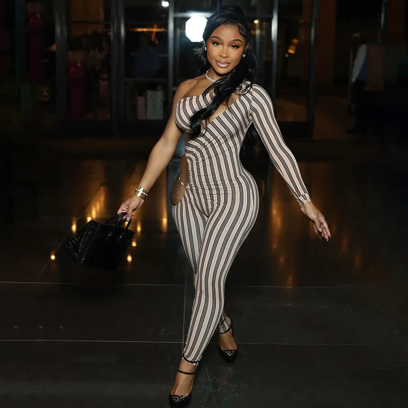 Stripe Hollow Out Jumpsuit