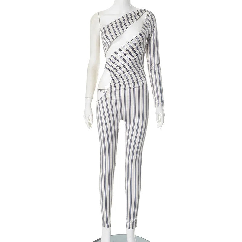 Stripe Hollow Out Jumpsuit