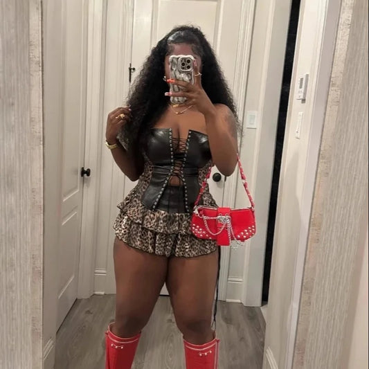 PU Leather Skirt Set