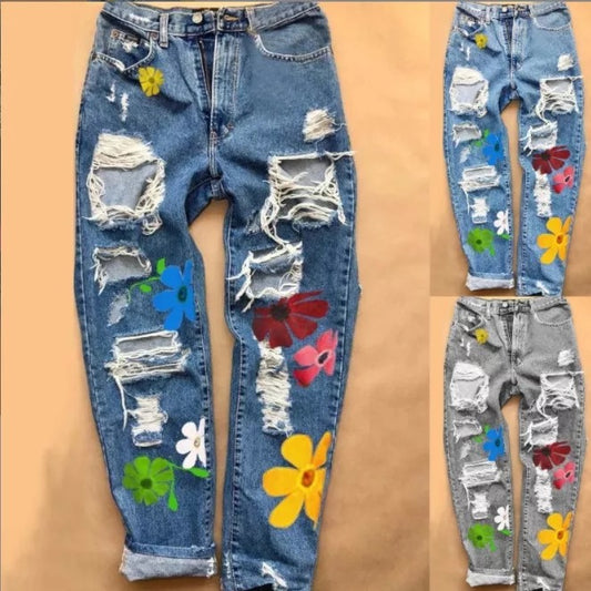 Flower Printed Jeans